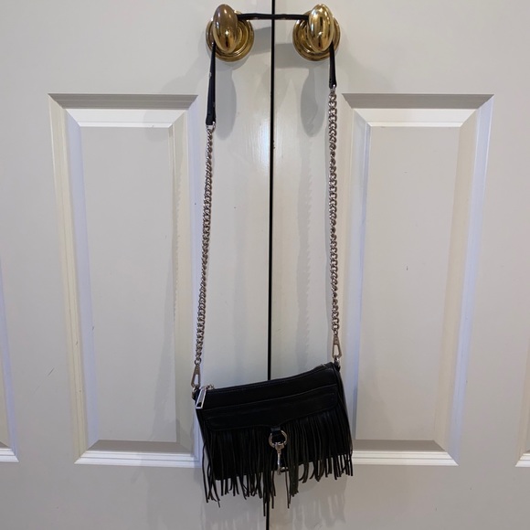 Rebecca minkoff crossbody fringe black bag with silver trim - Picture 2 of 13